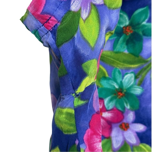 Vintage 90s Silk Floral Shirt Top Size 8 Petite Purple Pink - Picture 5 of 9